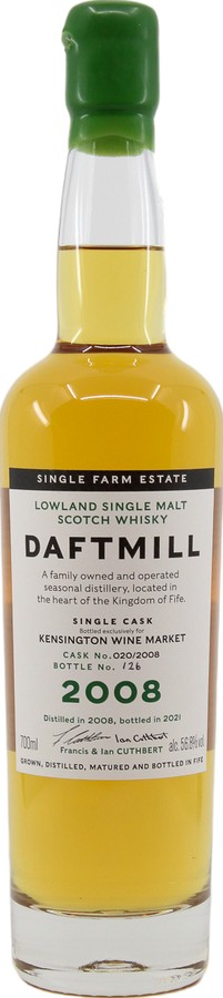 Daftmill 2008 First Fill ex-Bourbon Barrel Kensington Wine Market 56.8% 700ml