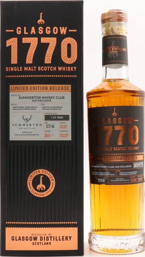 1770 2016 Glasgow Single Malt Summerton Whisky Club: 2021 Exclusive 52.2% 500ml