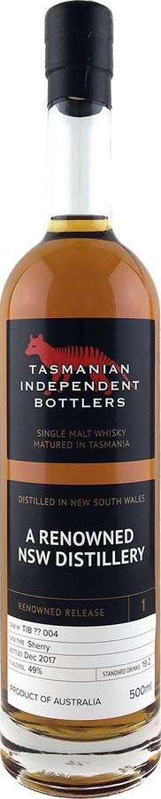 Tasmanian Independent Bottlers A Renowned NSW Distillery TmIB Sherry TIB ?? 004 49% 500ml