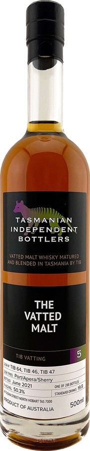 Tasmanian Independent Bottlers The Vatted Malt 5 TmIB Port Apera Sherry TIB 64, TIB 46, TIB 50.3% 500ml