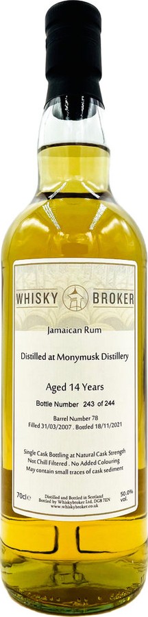 Whisky Broker 2007 Monymusk Jamaica 14yo 50% 700ml