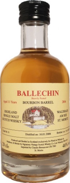 Ballechin 2006 SV Bourbon Barrel World of Whisky by Waldhaus 46% 200ml