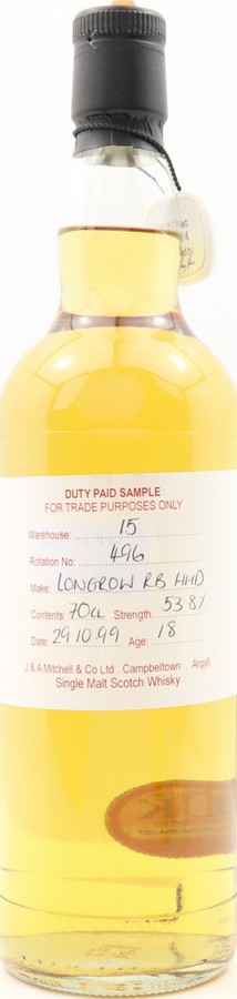 Longrow 1999 Duty Paid Sample For Trade Purposes Only Refill Bourbon hogshead Rotation 496 53.8% 700ml