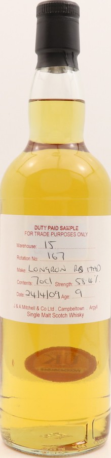 Longrow 2009 Duty Paid Sample For Trade Purposes Only Refill Sherry Hogshead Rotation 167 58.4% 700ml