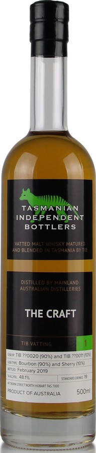 Tasmanian Independent Bottlers The Craft TIB Vatting 1 TmIB Bourbon & Sherry 48.1% 500ml