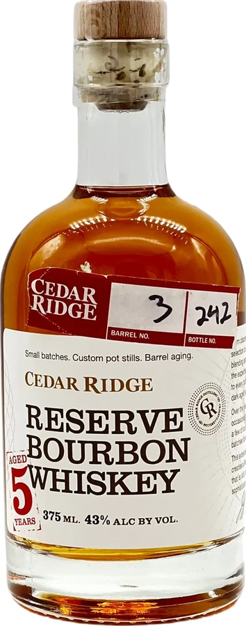 Cedar Ridge 5yo Reserve Bourbon Whisky New American Oak Barrel 43% 375ml