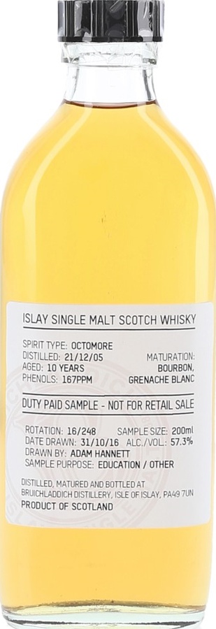 Octomore 2005 Duty Paid Sample Not For Retail Sale Bourbon Grenache Blanc 57.3% 200ml
