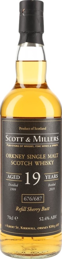 Orkney Single Malt Scotch Whisky 1999 S&M Refill Sherry Butt 52.4% 700ml