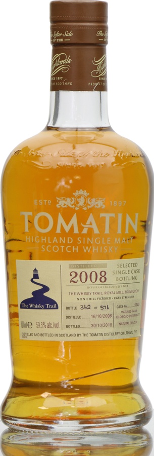 Tomatin 2008 Oloroso Sherry Butt #5140 The Whisky Trail Royal Mile Edinburgh 59.5% 700ml