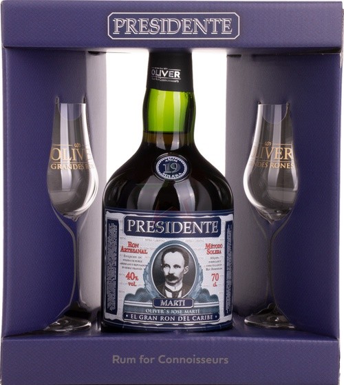 Presidente Marti Rum Giftbox With Glasses 19yo 40% 700ml