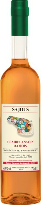 Clairin 2017 Ansyen Sajous Single Cask #SJ16WJ-1 Ex-Whisky 34 Mois 3yo 54.9% 700ml