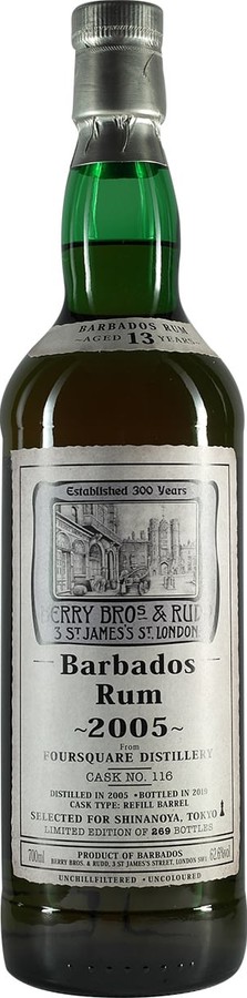 Berry Bros. & Rudd 2005 Barbados Rum Foursquare 13yo 62.6% 700ml