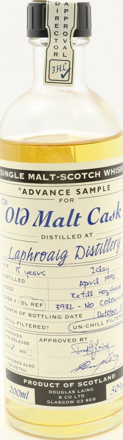 Laphroaig 1992 DL Advance Sample for the Old Malt Cask Refill Hogshead 50% 200ml