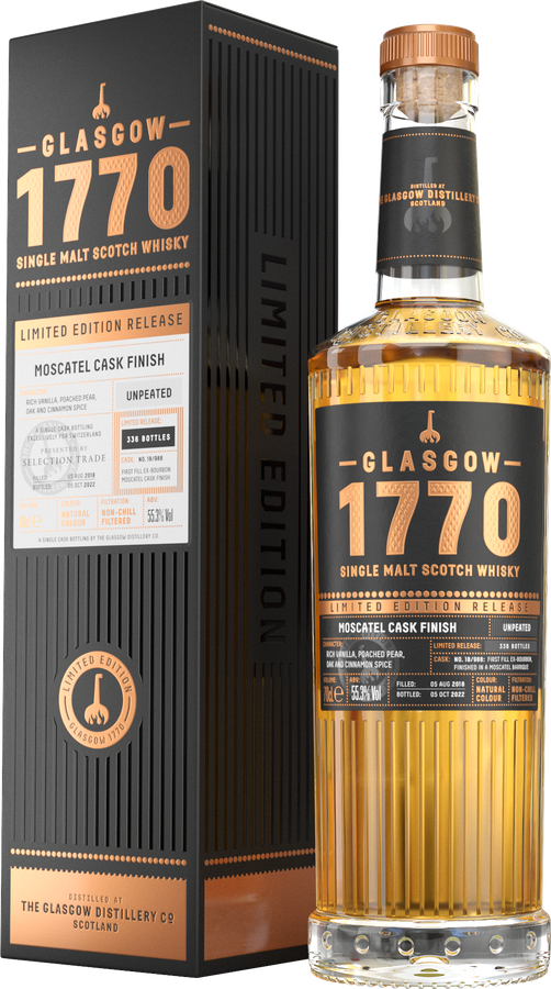 1770 2018 Glasgow Single Malt 1st Fill Ex-Bourbon Moscatel Cask Finish Exclusively for Switzerland presented by Selection Trade 55.3% 700ml