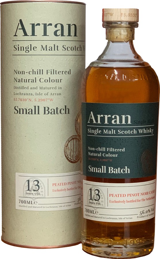 Arran 13yo Small Batch Peated Pinot Noir Bottled for The Netherlands 56% 700ml