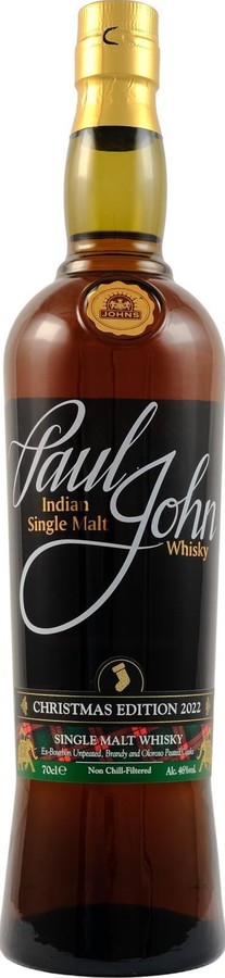 Paul John Christmas Edition 2022 Ex-Bourbon unpeated Brandy and Oloroso peated 46% 700ml
