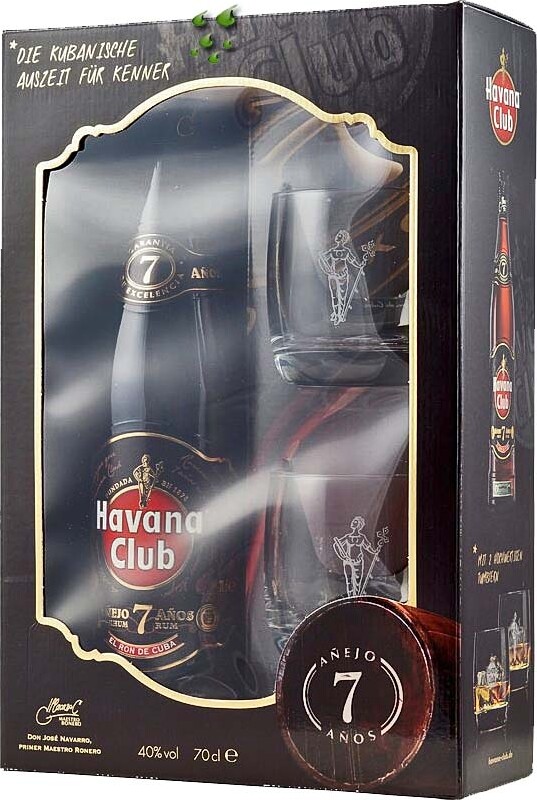 Havana Club Anejo Giftbox With Glasses 7yo 40% 700ml