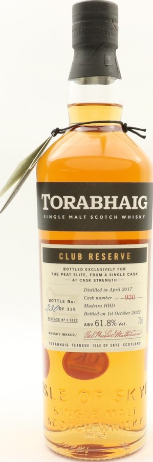 Torabhaig 2017 Club Reserve Release No.3 American Oak Bourbon Barrel+ Madeira Hogshead The Peat Elite 61.8% 700ml