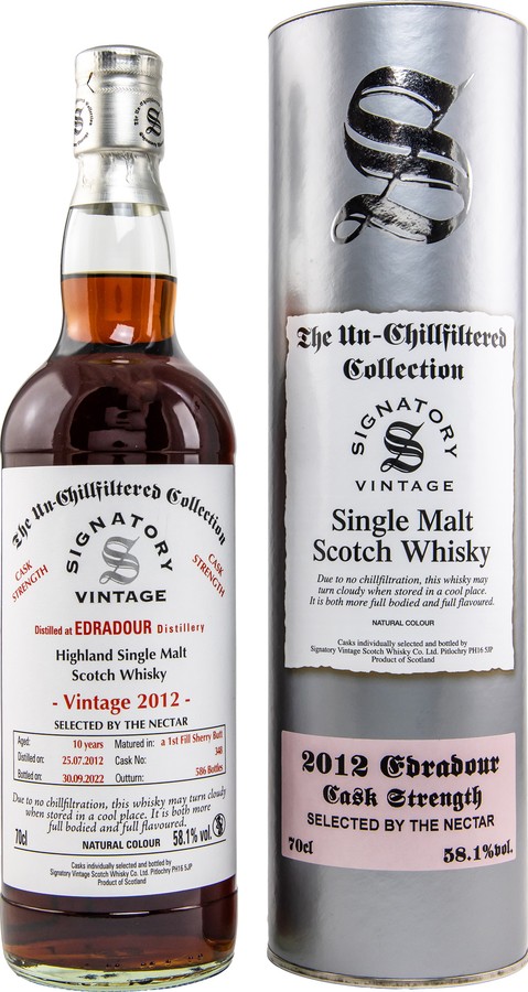 Edradour 2012 SV The Un-Chillfiltered Collection Cask Strength 1st Fill Sherry Butt The Nectar 58.1% 700ml