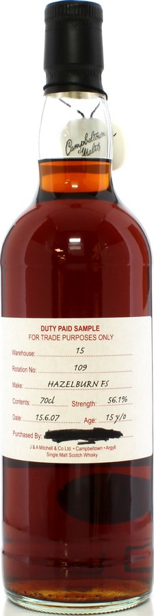 Hazelburn 2007 Duty Paid Sample For Trade Purposes Only Fresh Sherry 56.1% 700ml
