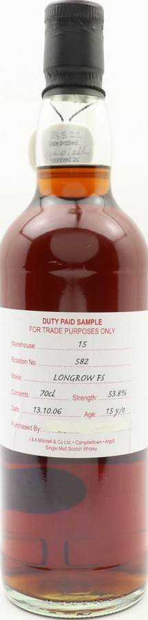 Longrow 2006 Duty Paid Sample For Trade Purposes Only Fresh Sherry Hogshead 53.8% 700ml