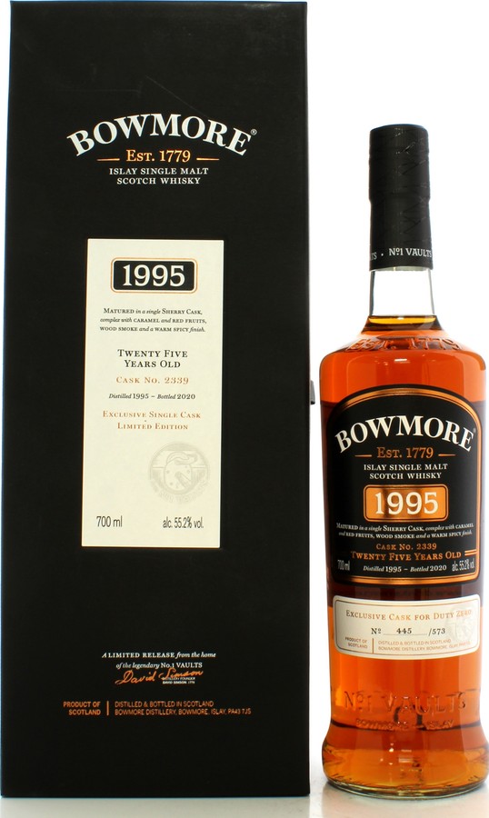 Bowmore 1995 1st-fill sherry Duty Zero 55.2% 700ml