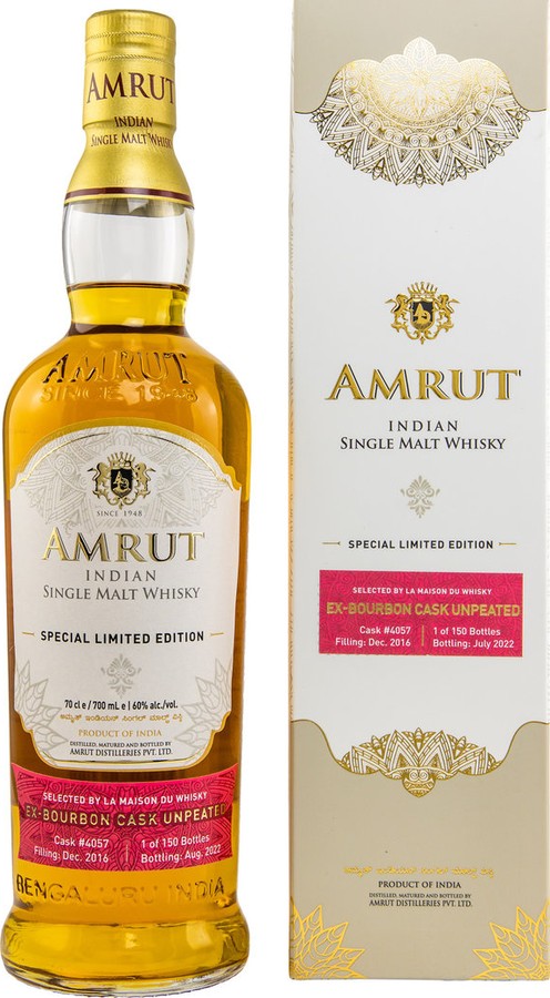 Amrut 2016 Ex-Bourbon Unpeated LMDW 60% 700ml