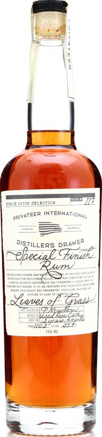 Privateer Distiller's Drawer #117 Special Finish Leaves of Grass 3yo 55.4% 750ml