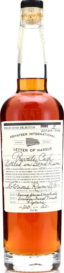 Privateer Letter of Marque #2 bottled in Bond Notorious Rum B.G. 4yo 50% 750ml