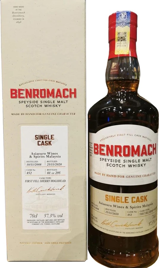 Benromach 2008 Single Cask 1st fill sherry hogshead 852 Asiaeuro Wines and Spirits Malaysia 57.3% 700ml