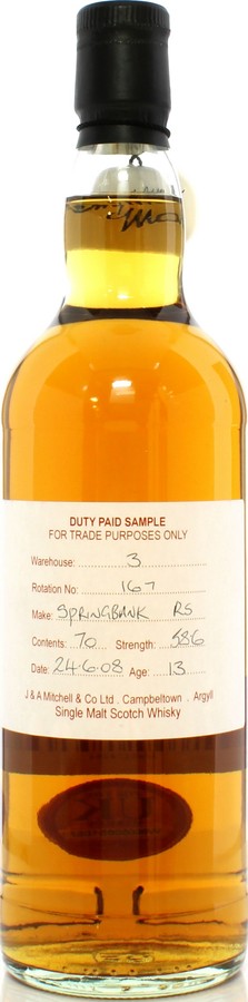 Springbank 2008 Duty Paid Sample For Trade Purposes Only Refill Sherry Butt 58.6% 700ml