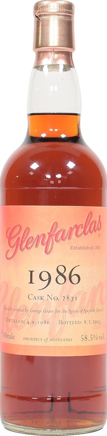 Glenfarclas 1986 Distillery Exclusive specially selected by George Grant for The Spirit of Speyside Festival 2005 58.5% 700ml