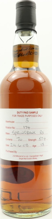 Springbank 2008 Duty Paid Sample For Trade Purposes Only Refill Sherry Butt 57.4% 700ml