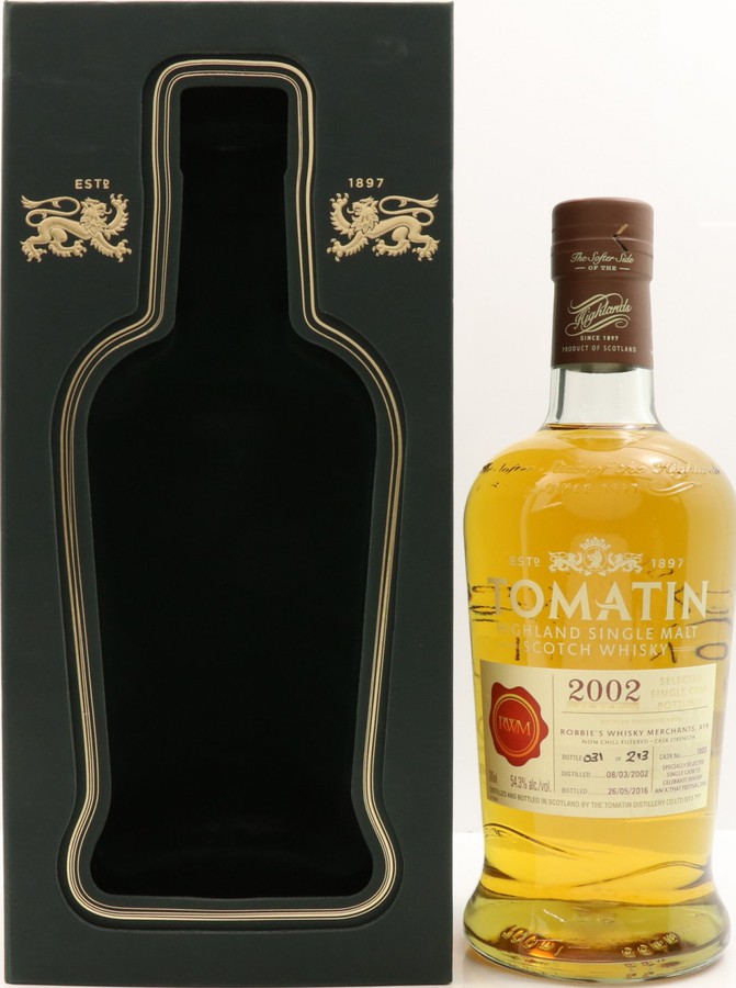 Tomatin 2002 An'A'that Festival 2016 1800 Robbie's Whisky Merchants Ayr 54.3% 700ml