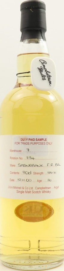 Springbank 2000 Duty Paid Sample For Trade Purposes Only Fresh Bourbon Barrel Rotation 729 45.8% 700ml