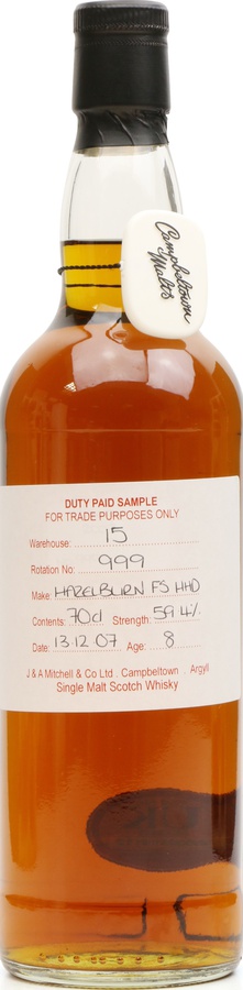 Hazelburn 2007 Duty Paid Sample For Trade Purposes Only Fresh Sherry Hogshead Rotation 999 59.4% 700ml