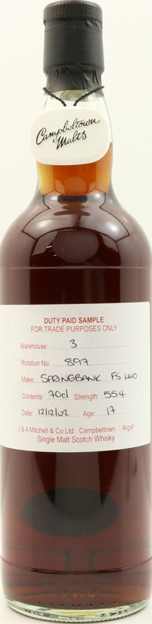 Springbank 2002 Duty Paid Sample For Trade Purposes Only Fresh Sherry Hogshead Rotation 897 55.4% 700ml