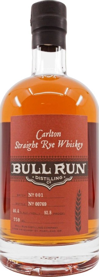 Bull Run Carlton Straight Rye Whisky 46.4% 750ml