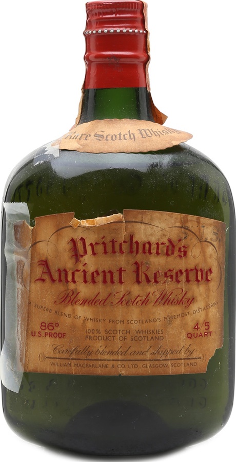 Pritchard's Ancient Reserve Blended Scotch Whisky Imported by Morand Bros. Beverage Co. Chicago 43% 750ml