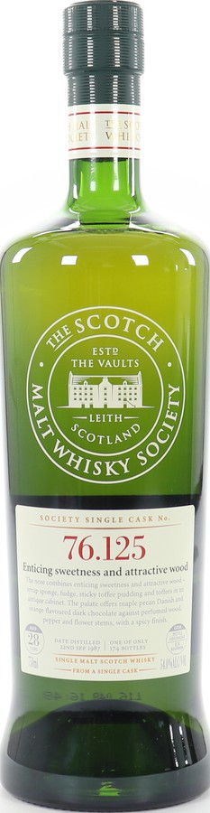 Mortlach 1987 SMWS 76.125 Enticing sweetness and attractive wood Refill Ex-Bourbon Hogshead 54.1% 750ml