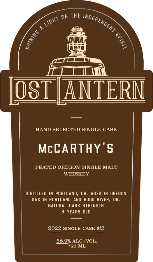 McCarthy's 6yo LoLa Peated Oregon Single Malt Whisky 3rd Fill Oregon Oak Oregon Barrel Works 55.6% 750ml