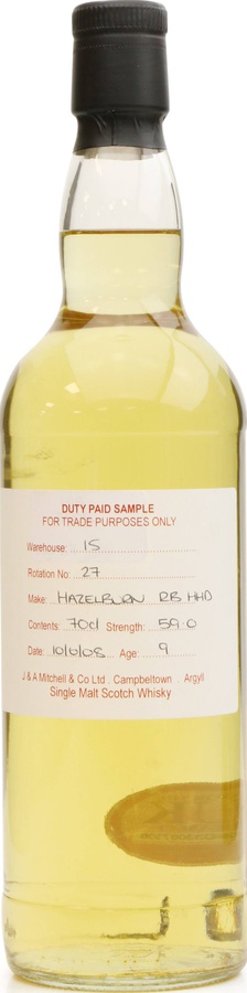 Hazelburn 2008 Duty Paid Sample For Trade Purposes Only Refill Bourbon Rotation 27 59% 700ml