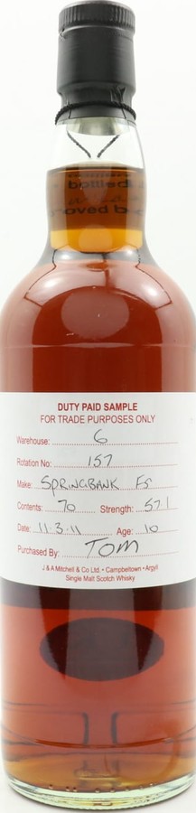 Springbank 2011 Duty Paid Sample For Trade Purposes Only Fresh Sherry 57.1% 700ml