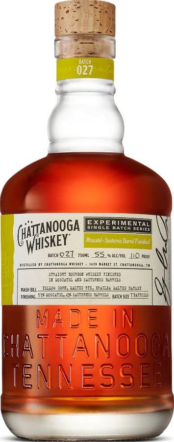 Chattanooga Whisky 4yo Experimental Single Batch Series Toasted & Charred Oak Moscatel & Sauternes Distillery Only Release 55% 750ml