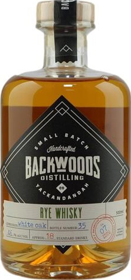 Backwoods Distilling Rye Whisky White Oak 46% 500ml