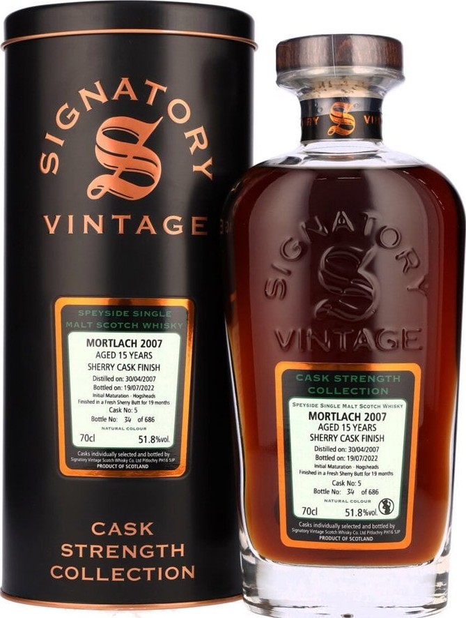 Mortlach 2007 SV Cask Strength Collection Hogshead + Fresh Sherry Butt Finish 51.8% 700ml