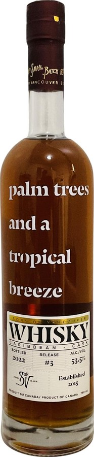 Sons of Vancouver Palm Trees and A Tropical Breeze Release #3 Ex-bourbon Virgin Islands Rum 53.5% 750ml