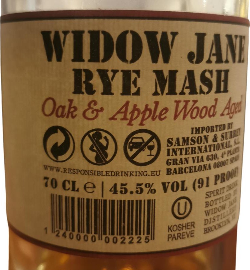 Widow Jane Rye Mash Oak & Apple Wood Aged Oak & Apple Wood Aged 45.5% 700ml