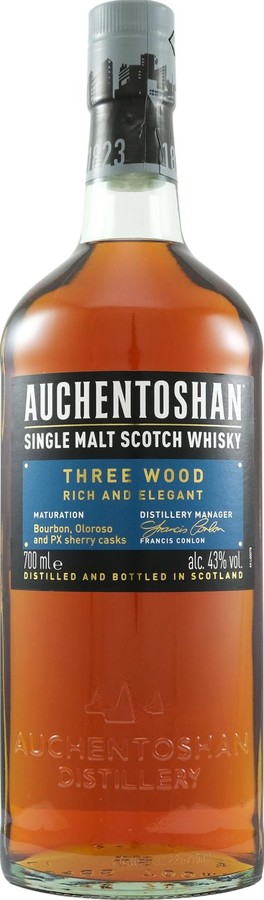 Auchentoshan Three Wood Rich And Elegant Bourbon Oloroso and PX Sherry 43% 700ml