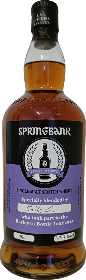 Springbank Barley to Bottle Tour 2022 1st Sherry RF Sauternes RF Sherry 1st Bourbon Erik S 49.9% 700ml